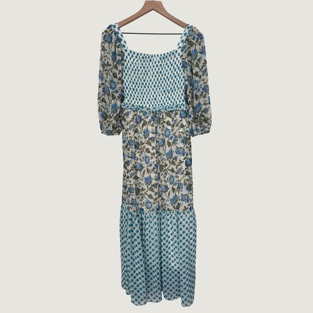 Taylor Blue Floral Mixed Print Smocked Maxi Dress Cottagecore Prairie Romantic 4